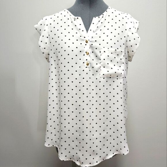 Daisy Mae Semi Sheer Heart Cap Sleeve Relaxed Fit Blouse Women's Medium White - Picture 8 of 10